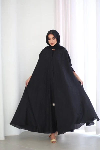 عبايه فري سايز بخام كريب معفس IB174 Black